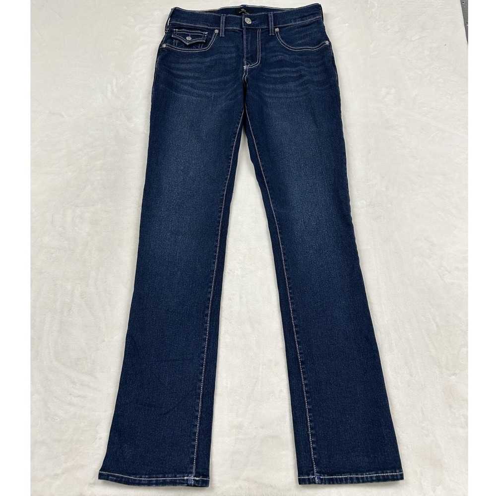 True Religion Ricky Relaxed Straight Jeans Mens 29 Blue Dark Wash Stitch